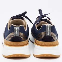 Brunello Cucinelli Blue Fabric And Suede Trimmed Sneakers Size 42