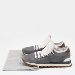Brunello Cucinelli Grey Mesh And Suede Low Top Sneakers Size 40