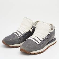 Brunello Cucinelli Grey Mesh And Suede Low Top Sneakers Size 40