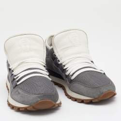 Brunello Cucinelli Grey Mesh And Suede Low Top Sneakers Size 40