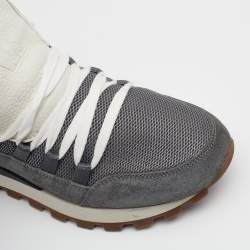 Brunello Cucinelli Grey Mesh And Suede Low Top Sneakers Size 40