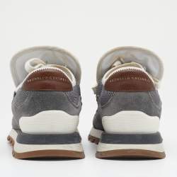 Brunello Cucinelli Grey Mesh And Suede Low Top Sneakers Size 40
