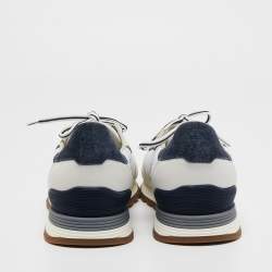 Brunello Cucinelli White/Navy Blue Leather and Mesh Low Top Sneakers Size 43.5