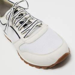 Brunello Cucinelli White/Navy Blue Leather and Mesh Low Top Sneakers Size 43.5