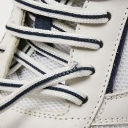 Brunello Cucinelli White/Navy Blue Leather and Mesh Low Top Sneakers Size 43.5