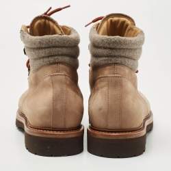 Brunello Cucinelli Brown/Grey Nubuck Leather and fabric Ankle Boots Size 45