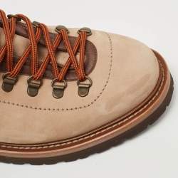 Brunello Cucinelli Brown/Grey Nubuck Leather and fabric Ankle Boots Size 45