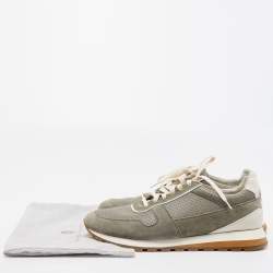 Brunello Cucinelli Grey/Green Suede and Leather Low Top Sneakers Size 45