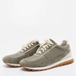 Brunello Cucinelli Grey/Green Suede and Leather Low Top Sneakers Size 45