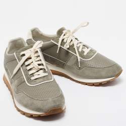 Brunello Cucinelli Grey/Green Suede and Leather Low Top Sneakers Size 45
