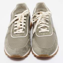 Brunello Cucinelli Grey/Green Suede and Leather Low Top Sneakers Size 45