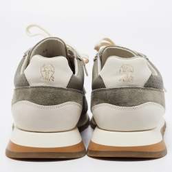 Brunello Cucinelli Grey/Green Suede and Leather Low Top Sneakers Size 45
