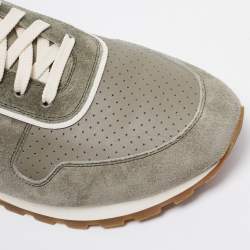 Brunello Cucinelli Grey/Green Suede and Leather Low Top Sneakers Size 45