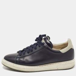 Brunello Cucinelli Blue Suede And Leather Lace Up Low Top Sneakers Size 40