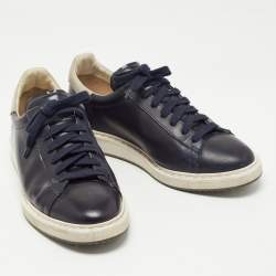 Brunello Cucinelli Blue Suede And Leather Lace Up Low Top Sneakers Size 40