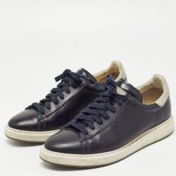 Brunello Cucinelli Blue Suede And Leather Lace Up Low Top Sneakers Size 40