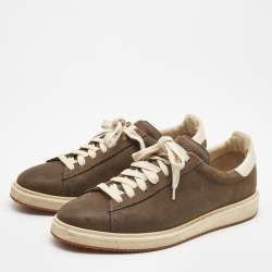 Brunello Cucinelli Olive Green/Grey Nubuck and Leather Trim Low Top Sneakers Size 41