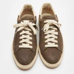 Brunello Cucinelli Olive Green/Grey Nubuck and Leather Trim Low Top Sneakers Size 41
