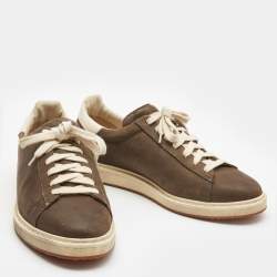 Brunello Cucinelli Olive Green/Grey Nubuck and Leather Trim Low Top Sneakers Size 41