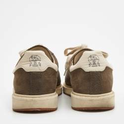 Brunello Cucinelli Olive Green/Grey Nubuck and Leather Trim Low Top Sneakers Size 41