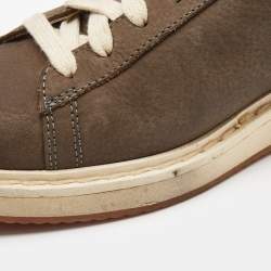 Brunello Cucinelli Olive Green/Grey Nubuck and Leather Trim Low Top Sneakers Size 41