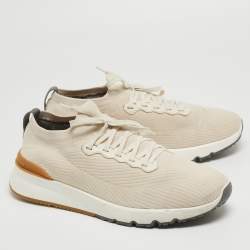 Brunello Cucinelli Cream Knit Fabric Low Top Sneakers Size 45