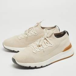 Brunello Cucinelli Cream Knit Fabric Low Top Sneakers Size 45