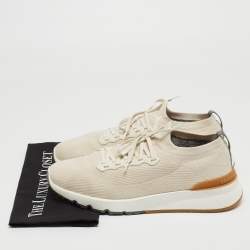 Brunello Cucinelli Cream Knit Fabric Low Top Sneakers Size 45