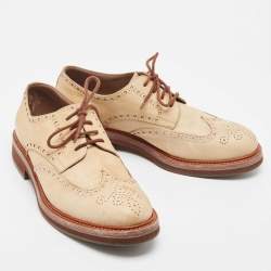 Brunello Cucinelli Brown Nubuck Leather Brogue Lace Up Derby Size 42.5