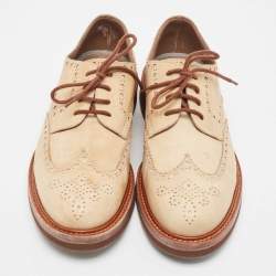 Brunello Cucinelli Brown Nubuck Leather Brogue Lace Up Derby Size 42.5