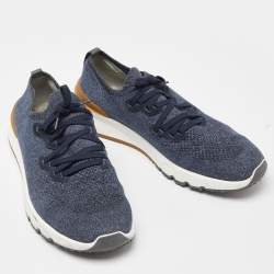 Brunello Cucinelli Grey Knit Fabric Low Top Sneakers Size 45