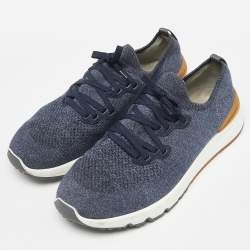 Brunello Cucinelli Grey Knit Fabric Low Top Sneakers Size 45