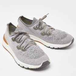 Brunello Cucinelli Grey Knit Fabric Low Top Sneakers Size 45