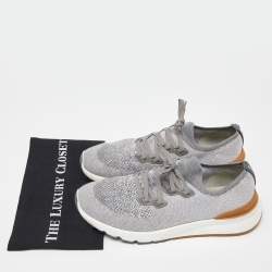 Brunello Cucinelli Grey Knit Fabric Low Top Sneakers Size 45