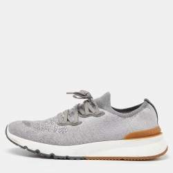 Brunello Cucinelli Grey Knit Fabric Low Top Sneakers Size 45