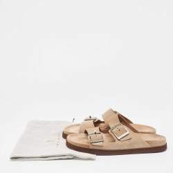 Brunello Cucinelli Beige Suede Flat Slides Size 41