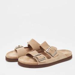 Brunello Cucinelli Beige Suede Flat Slides Size 41