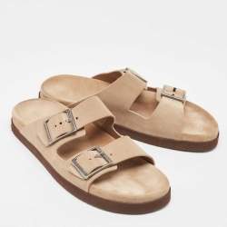 Brunello Cucinelli Beige Suede Flat Slides Size 41