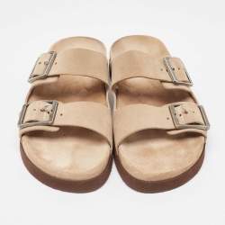 Brunello Cucinelli Beige Suede Flat Slides Size 41