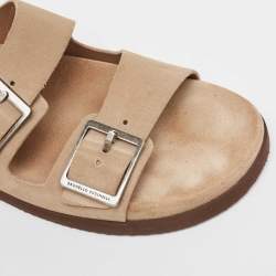 Brunello Cucinelli Beige Suede Flat Slides Size 41