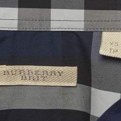 Pre Owned Burberry Brit Blue Tartan Poplin Long Sleeve Button Down Shirt XS
