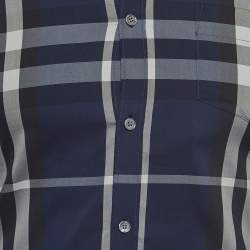 Pre Owned Burberry Brit Blue Tartan Poplin Long Sleeve Button Down Shirt XS