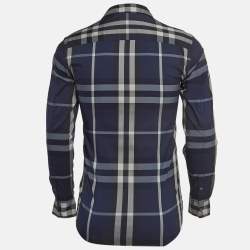 Pre Owned Burberry Brit Blue Tartan Poplin Long Sleeve Button Down Shirt XS