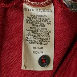 Pre Owned Burberry Brit Red Logo Embroidered Cotton Pique Polo T-Shirt XL
