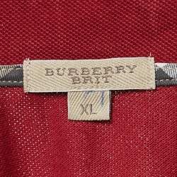 Pre Owned Burberry Brit Red Logo Embroidered Cotton Pique Polo T-Shirt XL