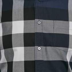 Burberry Brit Navy Blue Tartan Checks Cotton Button Down Shirt S