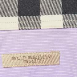 Pre Owned Burberry Brit Lilac Pin Striped Cotton & Linen Long Sleeve Shirt M