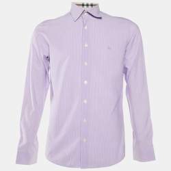 Pre Owned Burberry Brit Lilac Pin Striped Cotton & Linen Long Sleeve Shirt M
