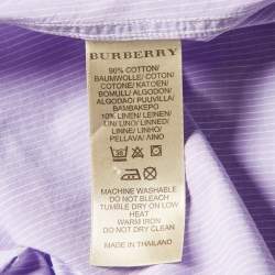Pre Owned Burberry Brit Lilac Pin Striped Cotton & Linen Long Sleeve Shirt M
