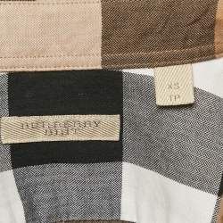 Burberry Brit Brown Tartan Check Herringbone Cotton Button Front Shirt XS